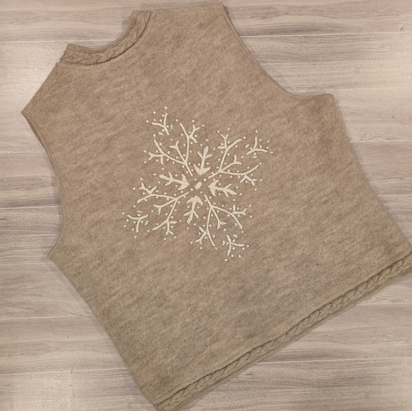 Coldwater Creek Wool Cardigan Vest Womens Large Embroidered Cable Knit VNeck Zip - Picture 8 of 9